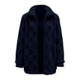 thumbnail image 5 of VISALY Women's Long Sleeve Full Zip Soft Warm Fleece Jacket Stand Up Collared Loose Solid Color Checkered Plush Cardigan Coat Soft Trendy Winter Coat Navy Xl, 5 of 5