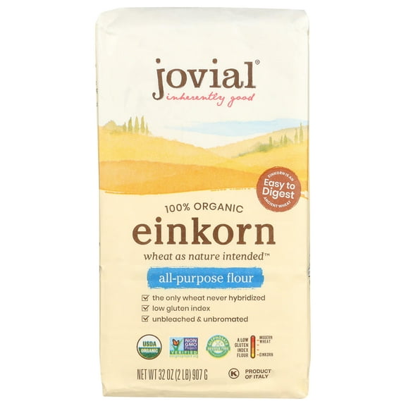 Jovial 100% Organic Einkorn All Purpose Flour - Baking Flour, High Protein, USDA Certified Organic, Unbleached Flour, Product of Italy - 32 Oz