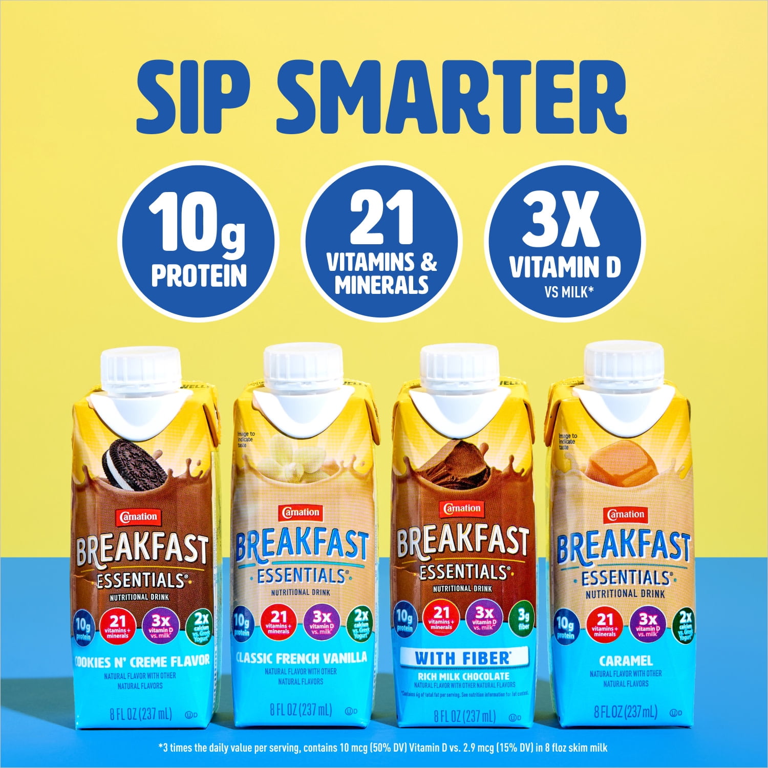 Carnation Breakfast Essentials Ready to Drink Protein with Fiber, Rich Milk Chocolate Breakfast Drink, 8 fl oz Carton (Pack of 24)