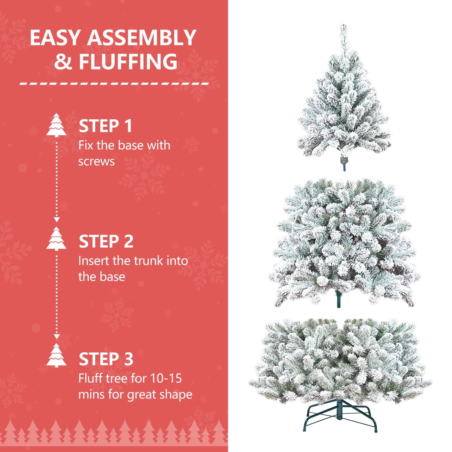6Ft Artificial Tree, White Flocked pine Premium Christmas Tree, 888 Realistic PE & PVC Mixed Tips