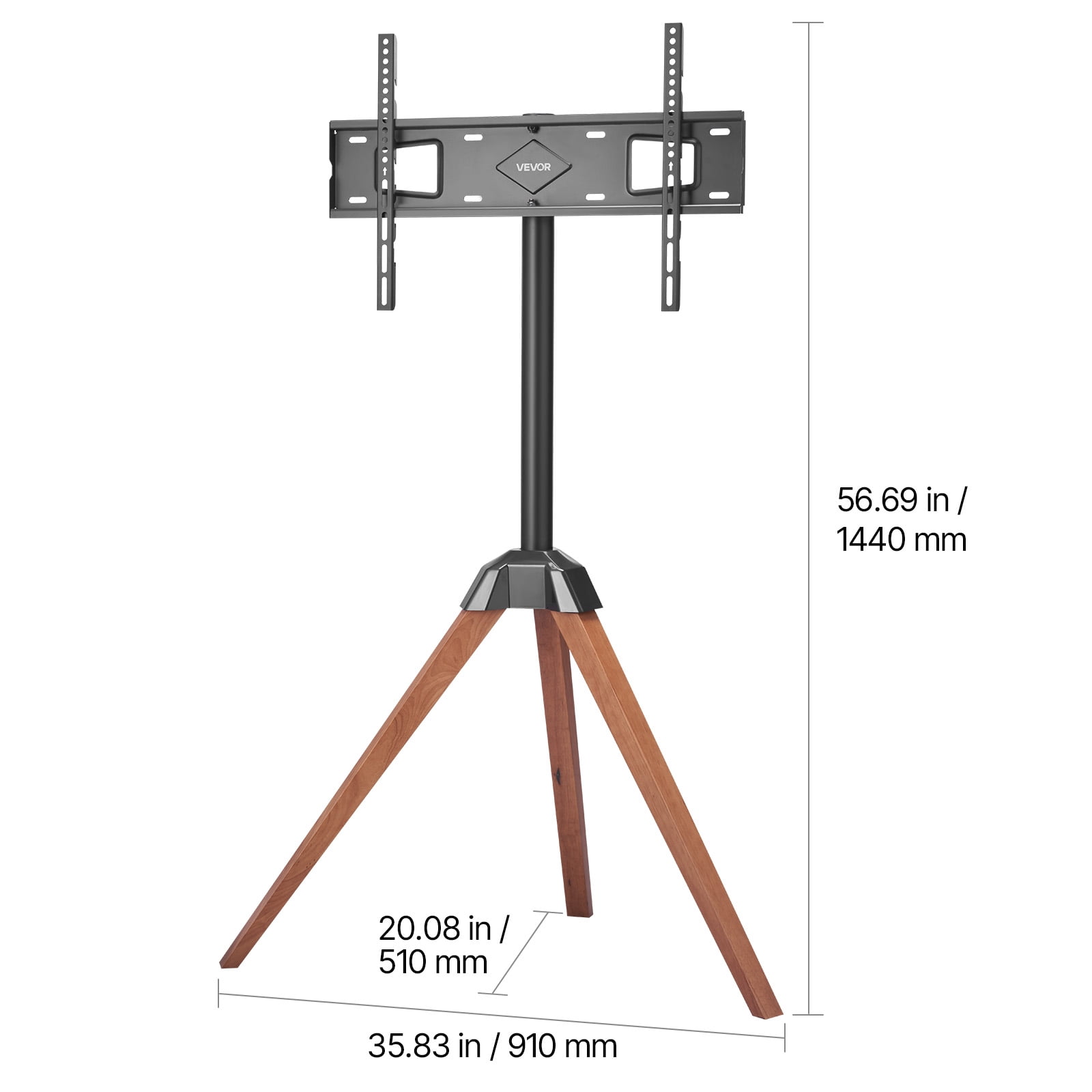 VEVOR Tripod Easel TV Stand, for 40-65 inch Flat Screen/Curved TVs Up to 99 lbs, 18° Left-Right Rotation Portable TV Stand with Oak Wood Legs, for Bedroom, Living Room, Studio, MAX VESA 600 x 400 mm