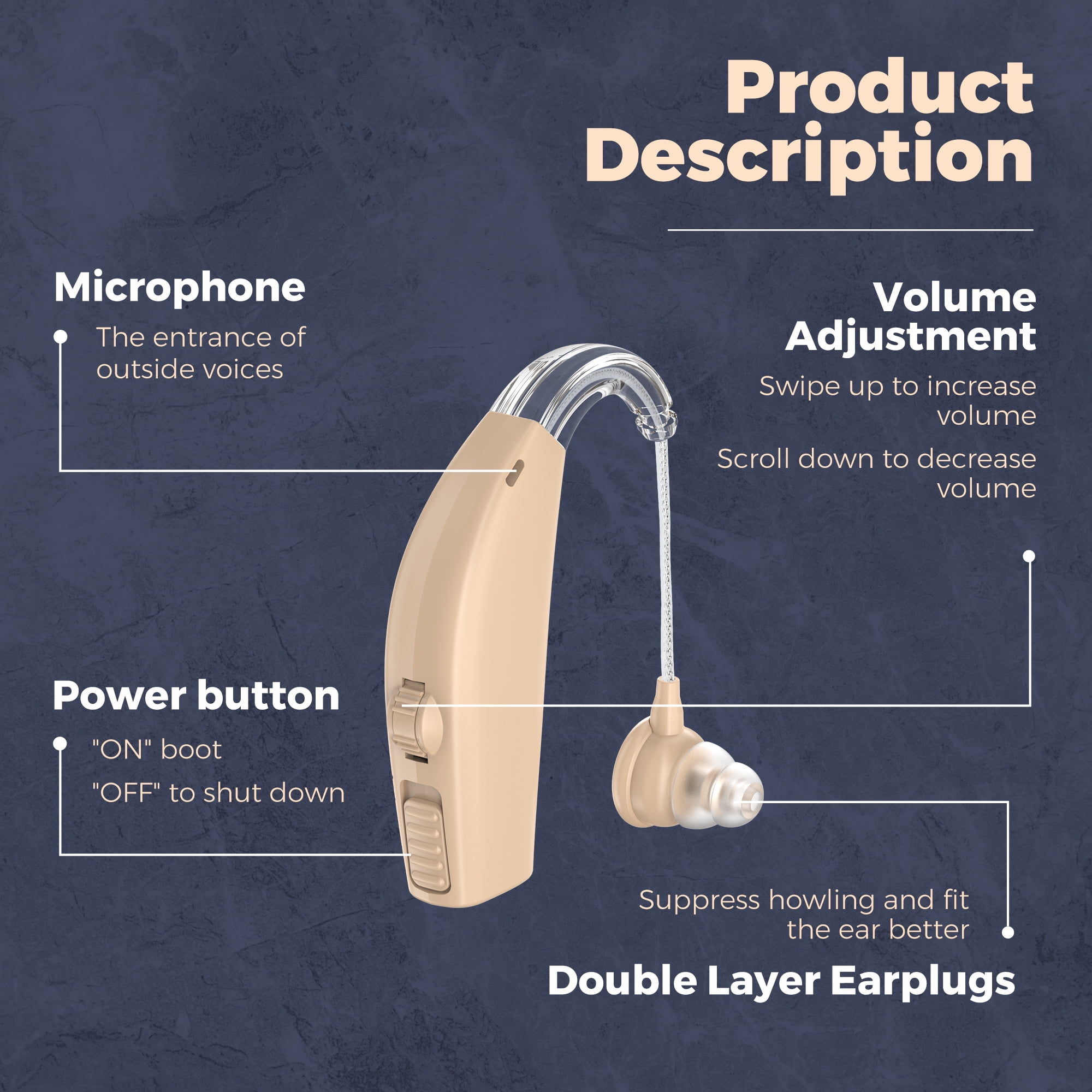 MEDca Pair Rechargeable Digital Hearing Aids Amplifier, Hearing Aids For Seniors, Beige
