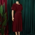 thumbnail image 4 of Ruimatai Women's Round Neck Puff Sleeve Belted A-Line Midi Dresses for Women Formal Party & Office Wear, 4 of 7