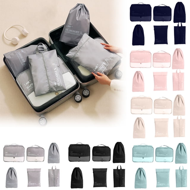 Set de cubos de embalaje de viaje de 6 piezas con bolsa para zapatos, funda electrónica y organizador cosmético - organizadores ligeros para maletas
