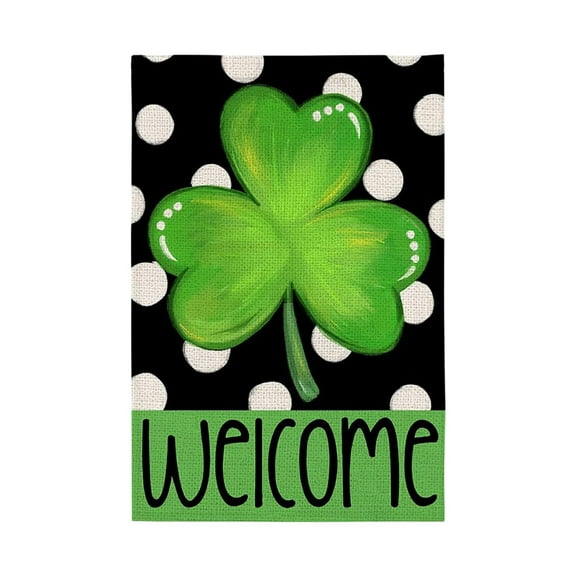 St Patrick's Day Garden Flags for Outside, Lucky Clovers Small Seasonal Decoration for Holiday Irish Anniversary Yard Outdoor Decor 12x18 Inch