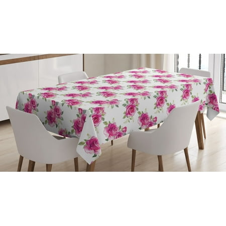 

Rose Tablecloth Nosegay of Roses and Wildflowers Design Watercolor Paint Effect Rectangular Table Cover for Dining Room Kitchen 52 X 70 Inches Reseda Green Off White and Pink by Ambesonne