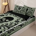 thumbnail image 3 of Feelyou Boho Damask Floral Zipper Twin Comforter Sets with Fitted Sheet and 2 Pillowcases, Mandala Skull Zipper Bedding Set, Sage Green Black, Black Reversible, 4-Piece, 3 of 7