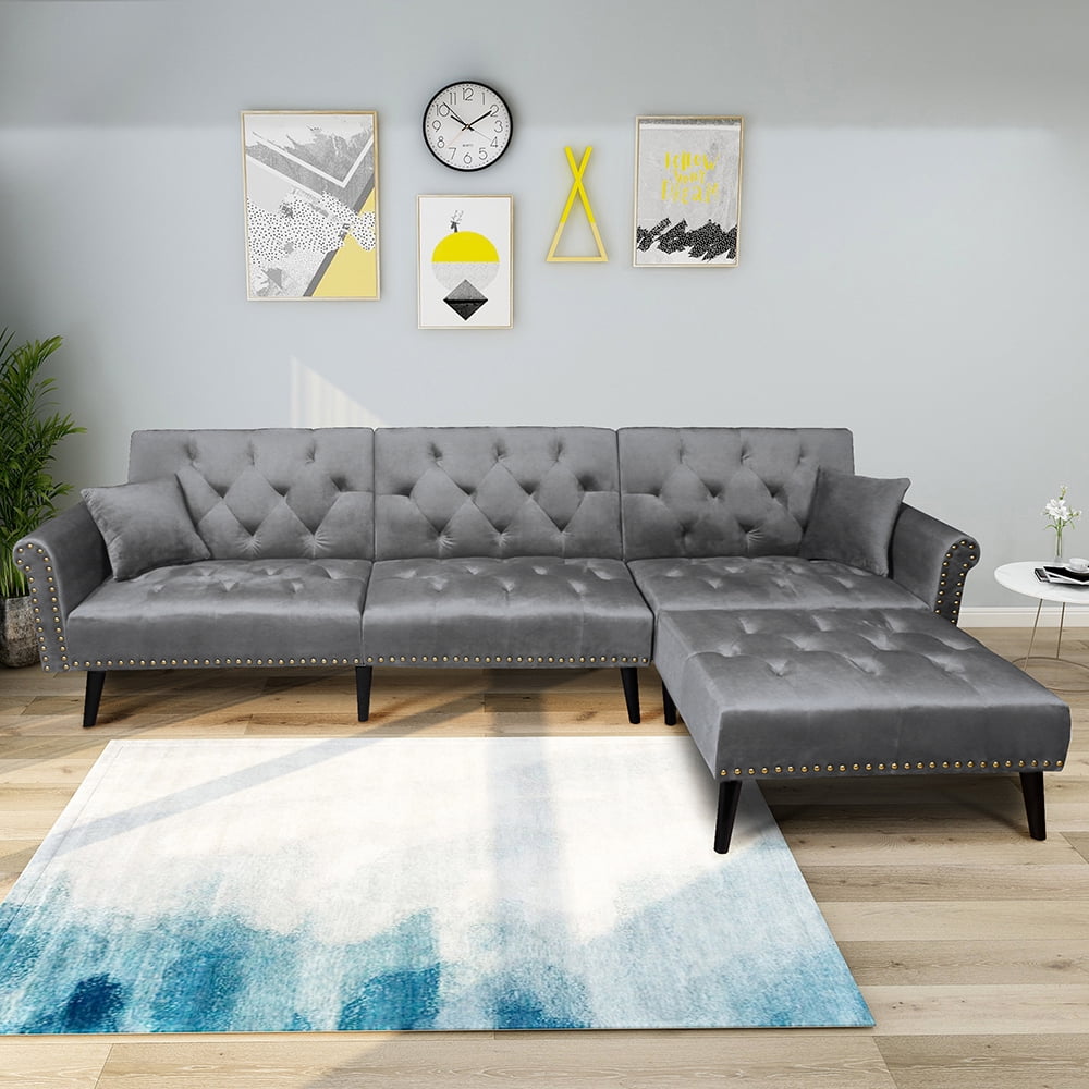 Lowestbest Modern Convertible Sofa Bed, L-Shaped Tufted ...