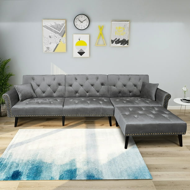 Lowestbest 115 Sofa Bed Set Sectional Sofa Sleeper Fabric Couch Sofa Bed L Shaped Futon Sofa Bed Set For Living Room Silver Walmart Com Walmart Com