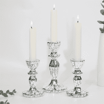 HofferRuffer Glass Candle Holders Set of 3, 1M 2S Silver Stripe Taper Candlestick Holders for Tabletop, Home Decor, Wedding, Birthday, Festival Party