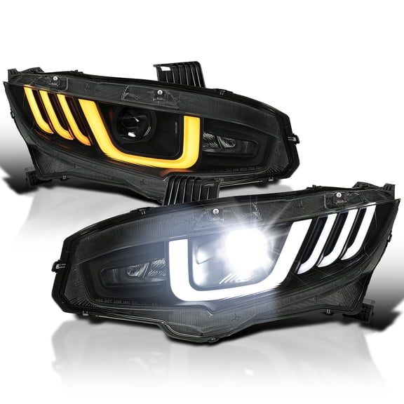 Spec-D Tuning Black Smoke Full LED Projector Headlights w/ Switchback Sequential Signals Compatible with 2016-2021 Honda Civic Models with Factory LED Headlights