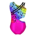 thumbnail image 4 of Yeahdor Kids Girls Gymnastics Dance Outfit Asymmetrical Shoulder Cutout Waistline Tank Leotard Biketard with Metallic High Waisted Shorts Starry Rainbow 8, 4 of 7