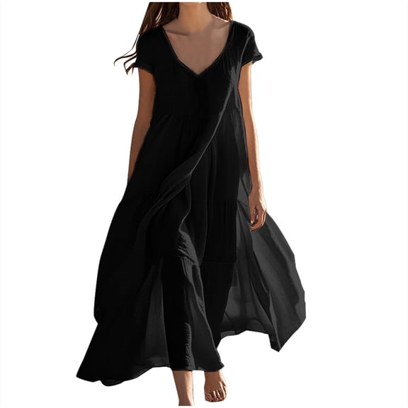 HomeGardon Summer Dresses Dresses for Women Summer Dresses for Women Print Sleeveless Round Neck Dress Casual Long Dresses,S-XXL