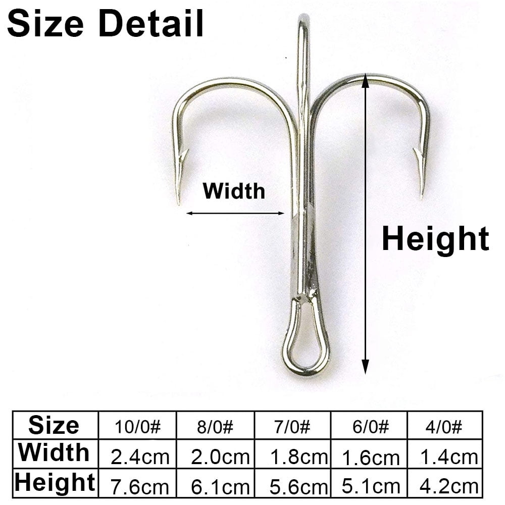 Big Treble Fishing Hook, High Carbon Steel, Shark Triple Anchor Fishhooks, Saltwater Barbed Hook, Strong 4/0-10/0, 50Pcs