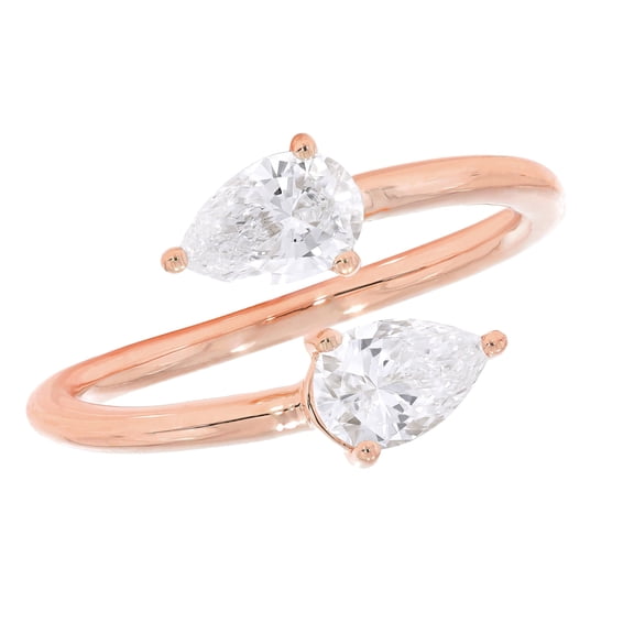 KEEVA JEWELS 1.00 Ct Pear Cut Moissanite Bypass Ring for Women, Dual 0.50 Ct Stones, Rose Gold Plated 925 Sterling Silver Size 5