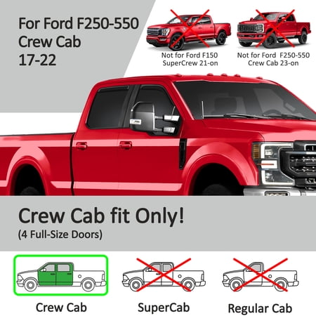 Voron Glass in-Channel Extra Durable Rain Guards for Ford F250 to F550 Super Duty 2017-2022 Crew Cab, Window Deflectors, Vent Window Visors, 4 Pieces - 200289