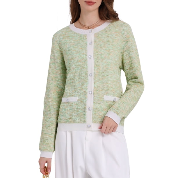 Suéteres de cárdigan elegantes para mujeres INSPIRE CHIC, de manga larga, tejido de punto acanalado, primavera y otoño, talla M, verde claro