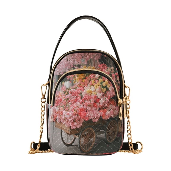 YAZAOO Cross Body Fashion Shoulder Waist Purse Bags Cart Filled with Colorful Flowers Pocket Handbags