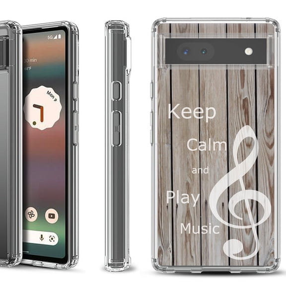 Shockproof Bumper Phone Case for Google Pixel 6a, by OneToughShield - Wood/Music