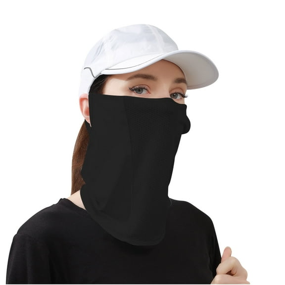Xfvqtps Womens Face Mask Neck Scarf Integrated with Ear Loops Ice Silk Mesh Breathable Solid Color UV Protection Sun Protective Sunshade Multipurpose Cycling Mask Black