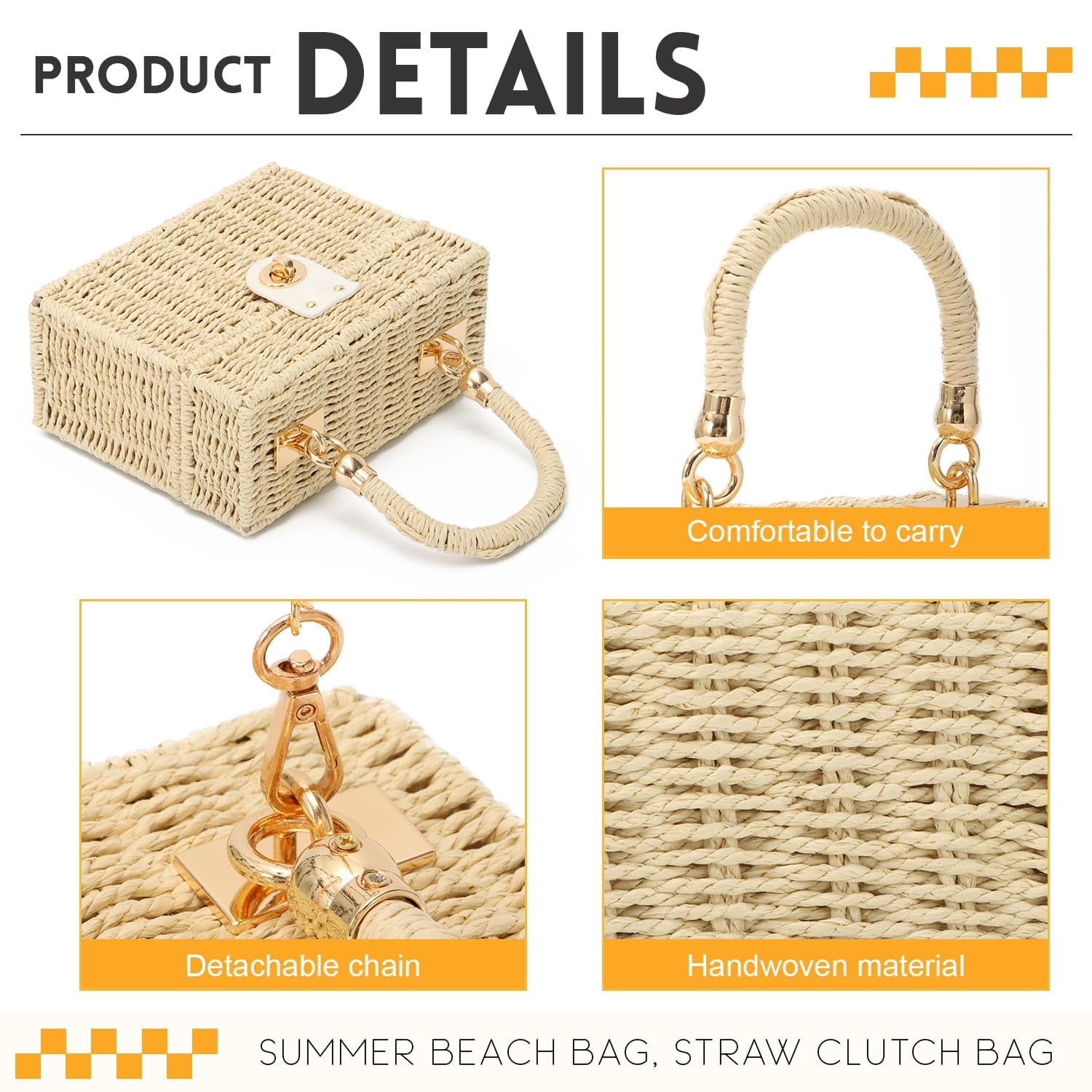 Rattan Purse for Women Summer Tote Handbag Woven Bakset Crossbody Bag Trendy Beach Top Handle Bag