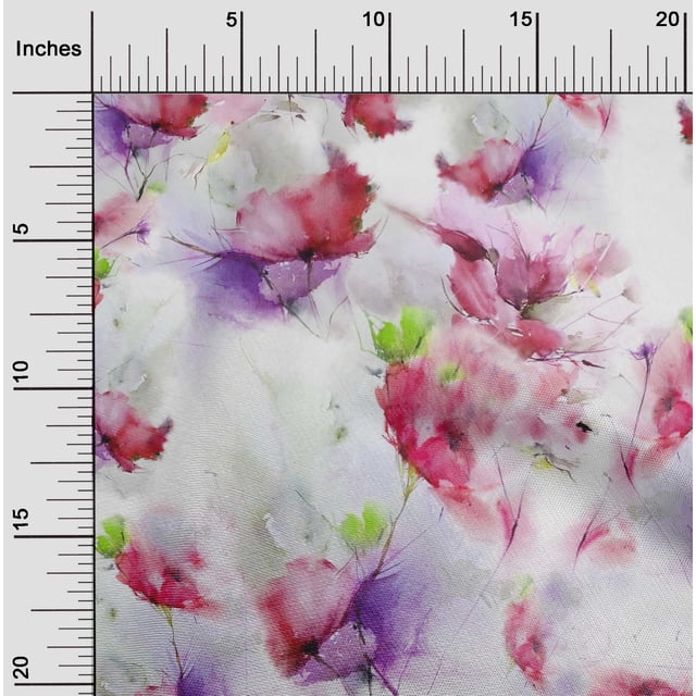 oneOone Silk Tabby Fabric Flower Watercolor Print Sewing Fabric BTY 42 Inches Wide