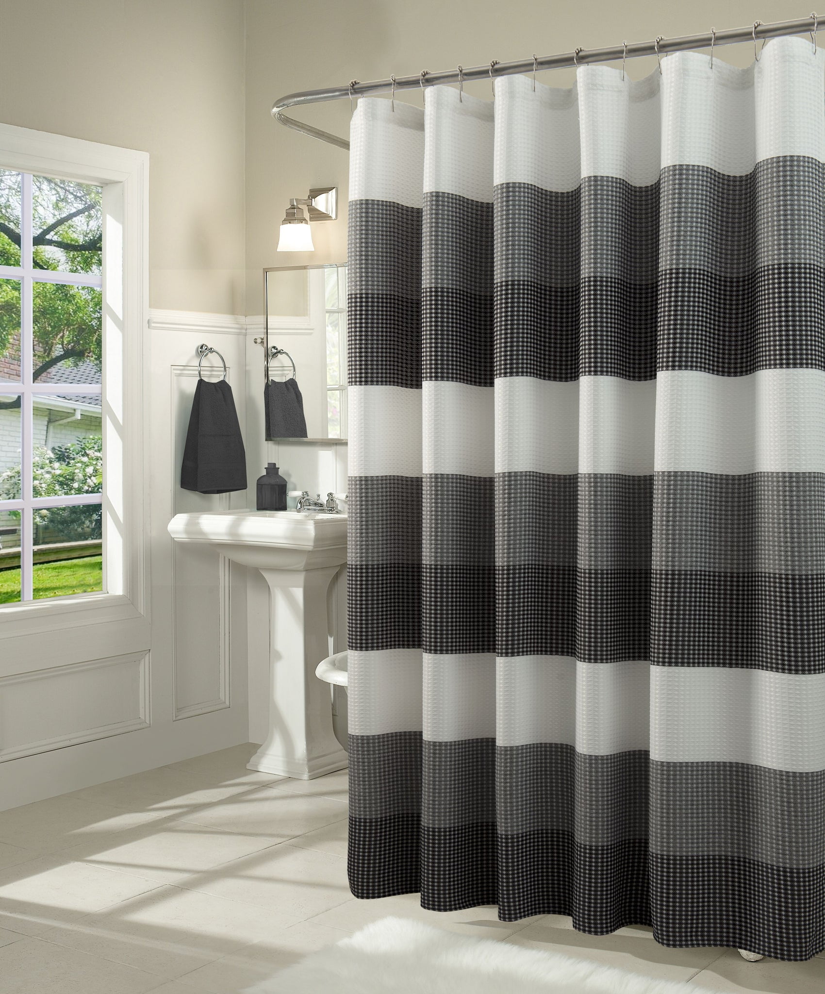 Details about   Better Homes & Gardens Gray/White Waffleweave Stripe Fabric Shower Curtain 72X72 