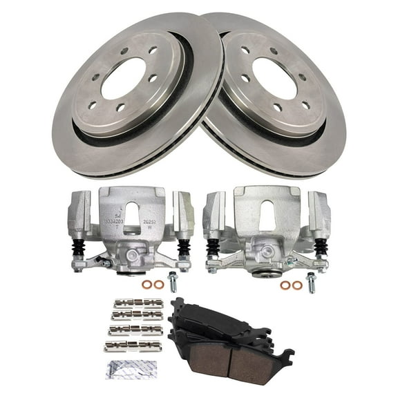 TRQ Rear Brake Pad & Rotor Kit Brake Caliper Brake Pads Brake Rotor Ceramic Vented Fits Select 2015-2017 Ford F-150