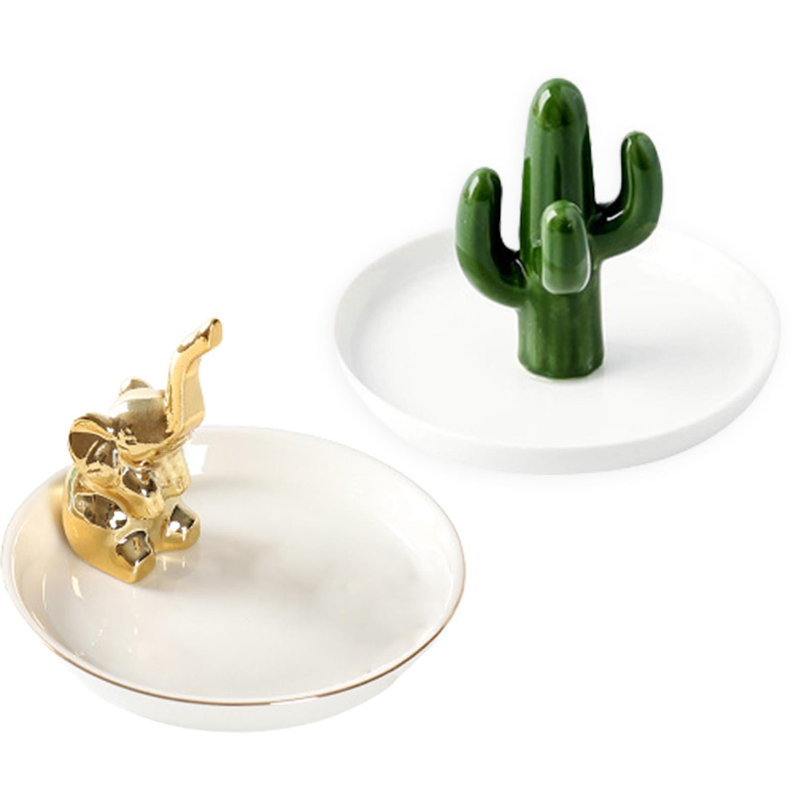 Hemoton Cactus Plates Ceramic Jewelry Plate Organizer Display for Home Decor Green 