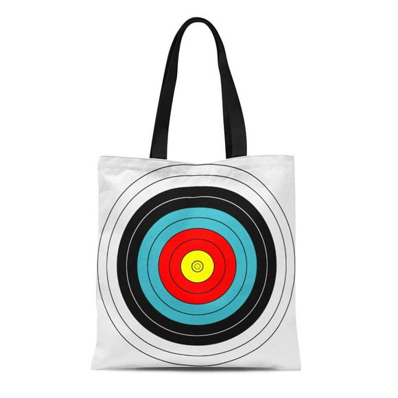 POGLIP Canvas Tote Bag Red Rings Sports Archery Target Blue Gold the Bullseye Reusable Handbag Shoulder Grocery Shopping Bags