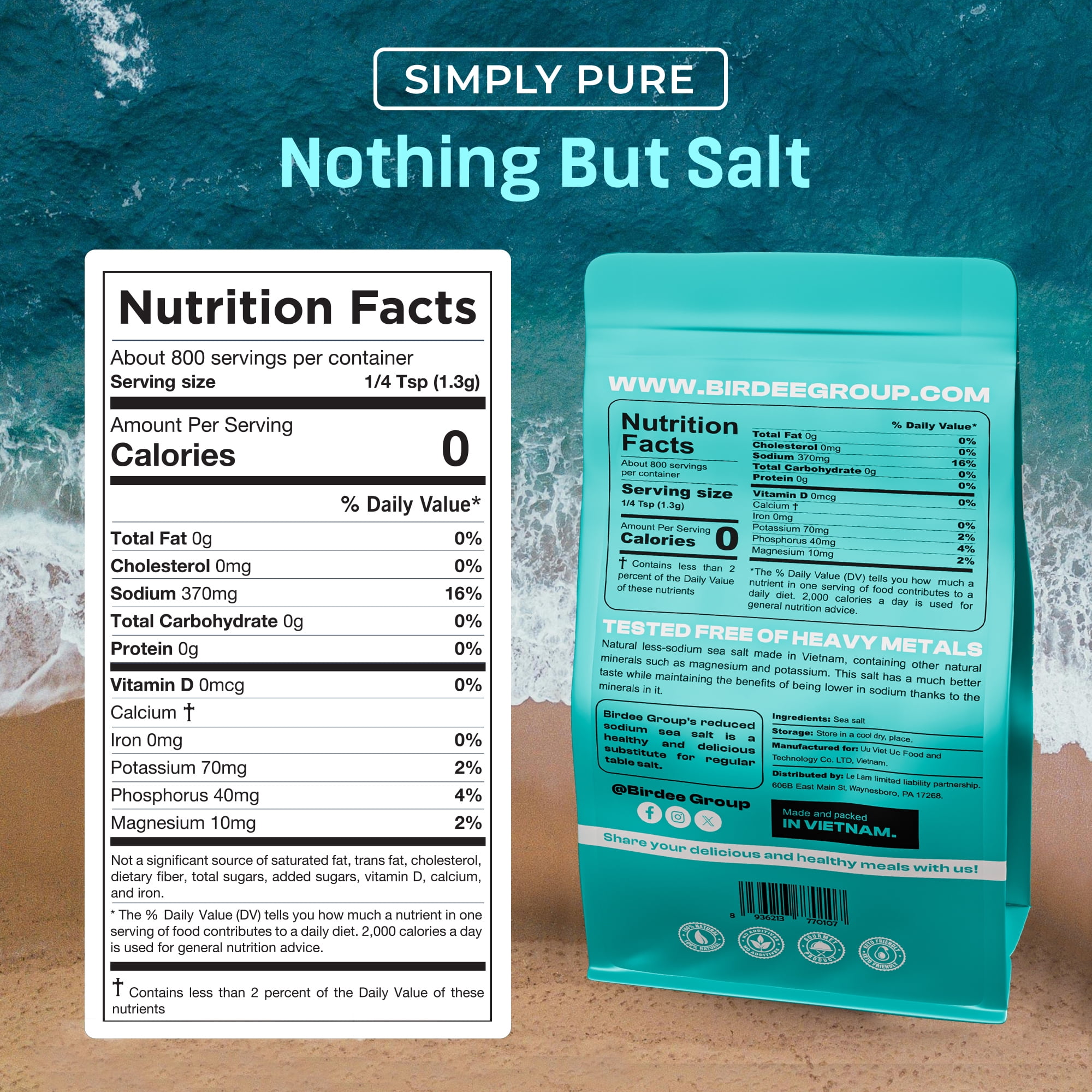 Birdee Baja Mineral Sea Salt – 2kg (Pack of 2), Salt Fine Grind, Unrefined, Low Sodium