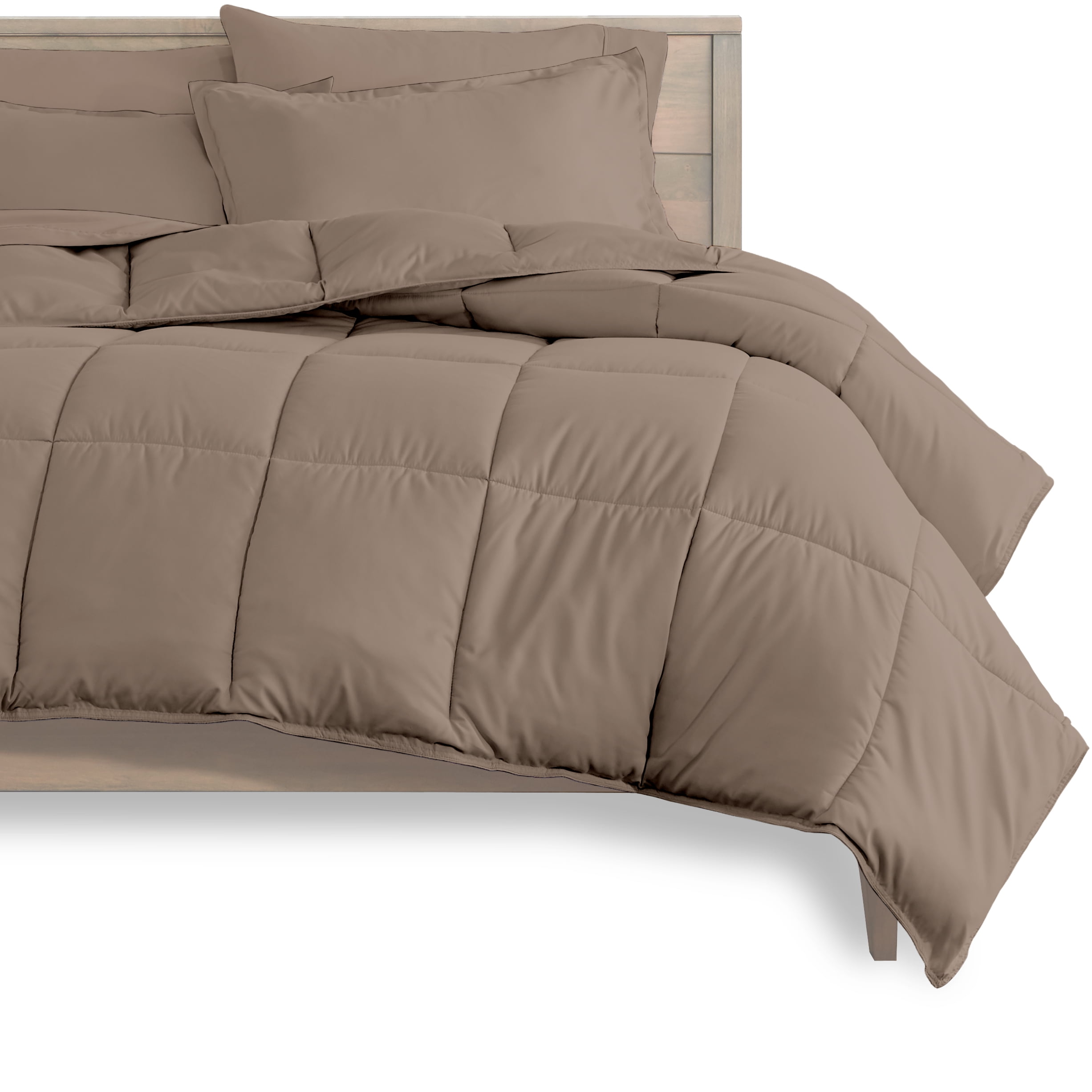 Bare Home Microfiber 7-Piece Taupe and Taupe Bed in a Bag, Queen