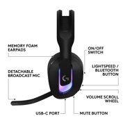 Logitech G522 LIGHTSPEED Wireless Gaming Headset, LIGHTSYNC RGB, Full Bandwidth Mic, Advanced Synchronized Audio, Tri-Connectivity with LIGHTSPEED, Bluetooth, Black