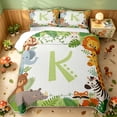 thumbnail image 2 of meiyoeat Cute Lion Monkey Animal Bed Spread Queen for Girls, Green Monogram K Queen Coverlet Set, 3pcs, 1 Comforter and 2 Pillowcases, 2 of 7