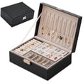 thumbnail image 1 of Joyero para mujeres y niñas, joyero con cerradura, caja de almacenamiento de gran capacidad de 2 capas con bandeja extraíble para anillos, aretes, collares, pulseras, 1 of 5