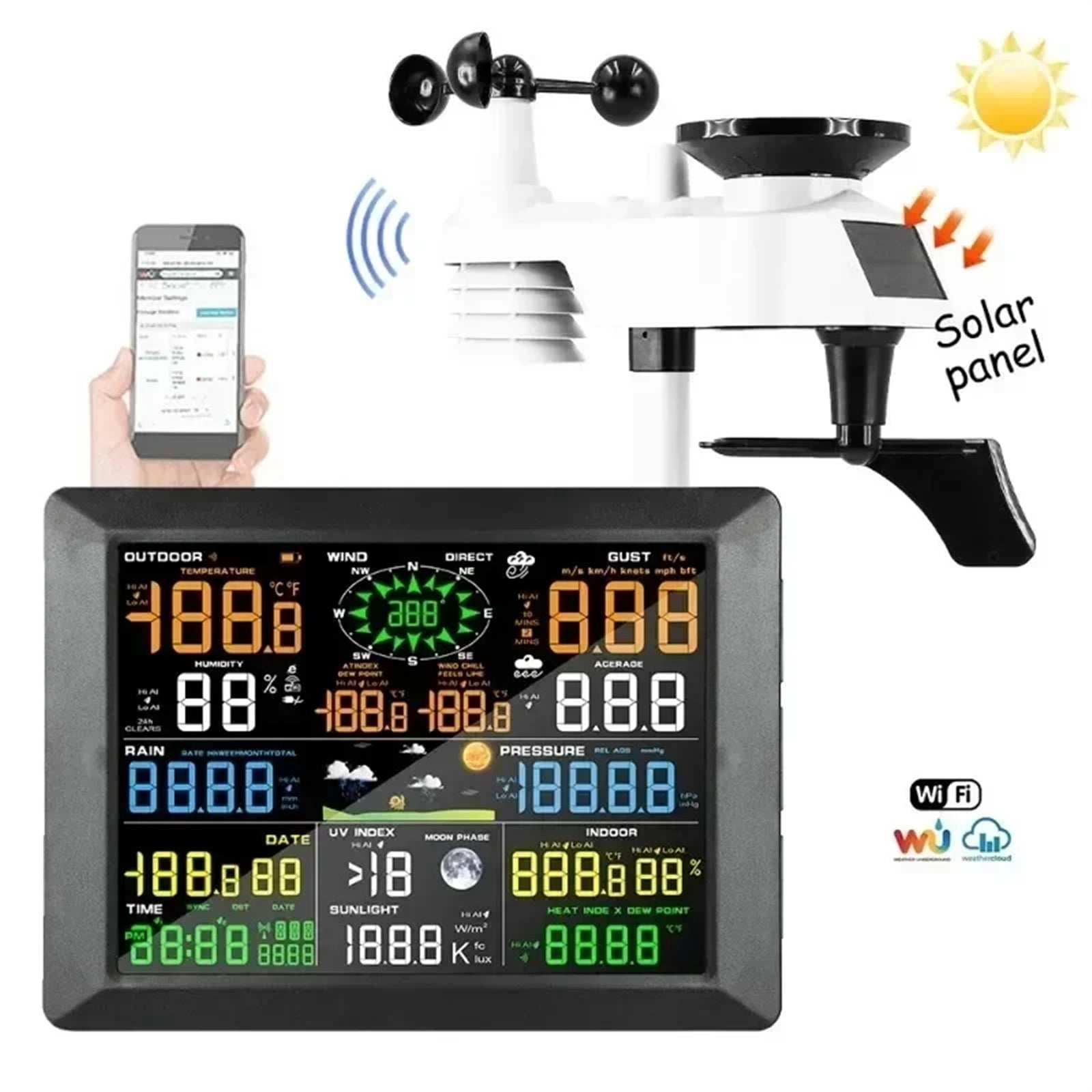 Professional Weather Station 0310 Internet Wireless with Outdoor Sensor Rain Gauge Forecast Wind ,High Precision