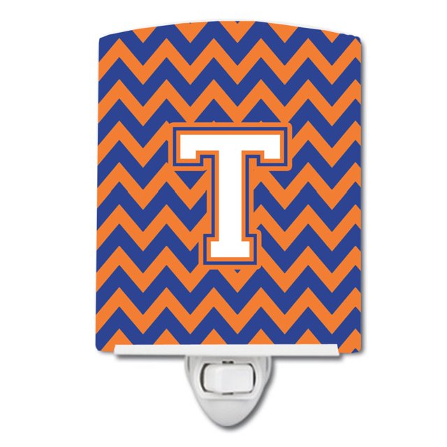 "Treasures Letter T Chevron Blue and Orange #3 Ceramic Night Light, 6x4, Multicolor" Caroline's Treasures CJ1060-TCNL