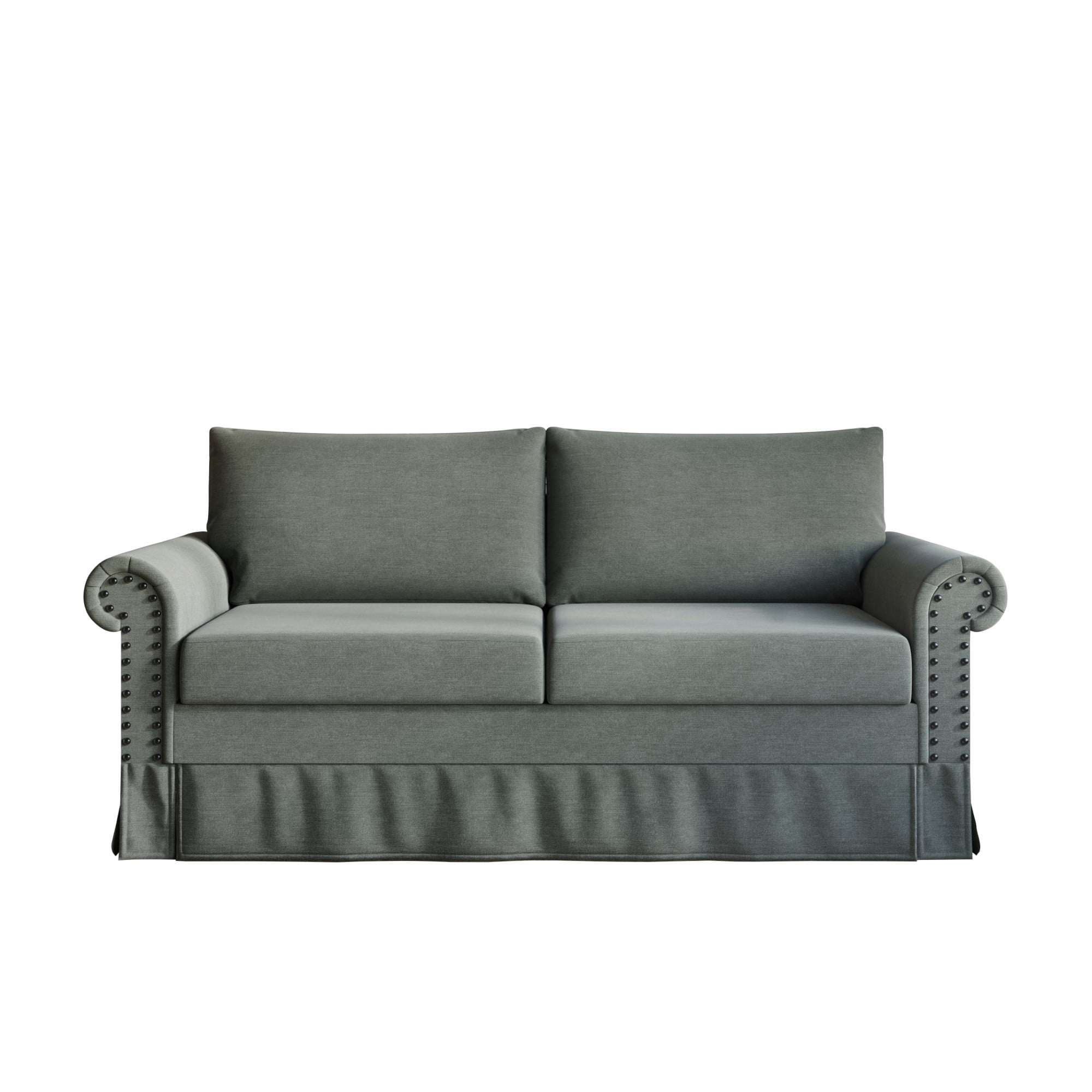 Home Design Emerson Rolled Arm 3-Seater Sofa, Upholstered with Nailhead Trim, Classic Gray Fabric