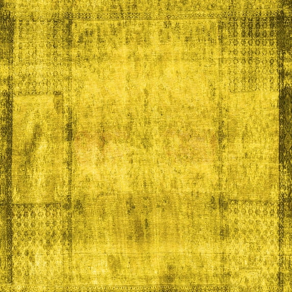 Ahgly Company Machine Washable Indoor Square Persian Yellow Traditional Area Rugs, 8' Square