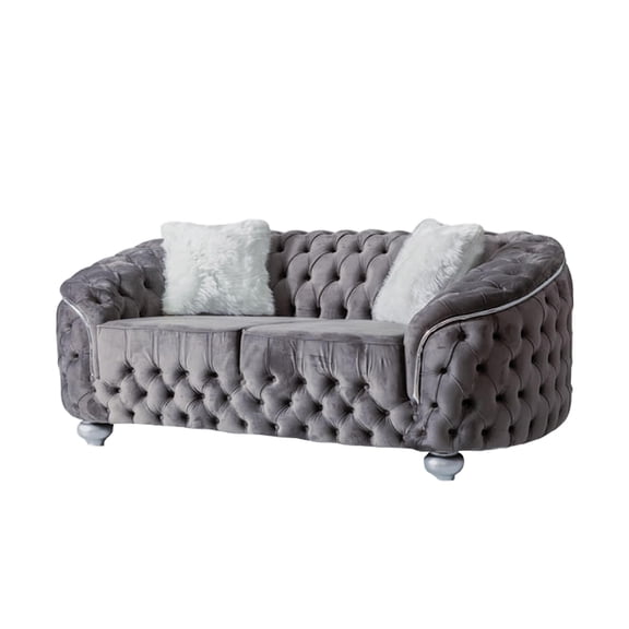 Beyan Signature Bursa 84" Velvet Loveseat in Gray/Silver Finish
