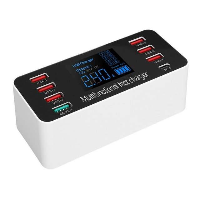 60W USB C Charger Block, Portable USB C PD Fast Charging Station LCD Display Multi USB C Block Charger Hub Laptop Charging Adapter for Home Office
