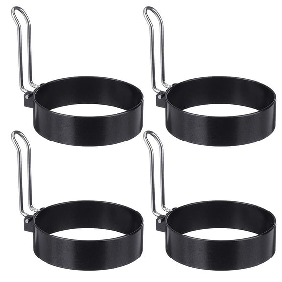 Egg Mold Ring Large Nonstick Egg Rings, Round Crumpet Ring Mold Shaper for English Muffins Pancake Cooking Griddle Portable Grill Accessories for Camping Indoor Breakfast Sandwich Burger, Black 4 Pcs