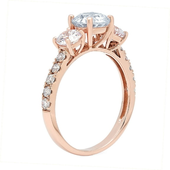 1.97 ct Round Cut Natural Aquamarine Three-Stone Engagement Ring for Women in 18K Rose Gold