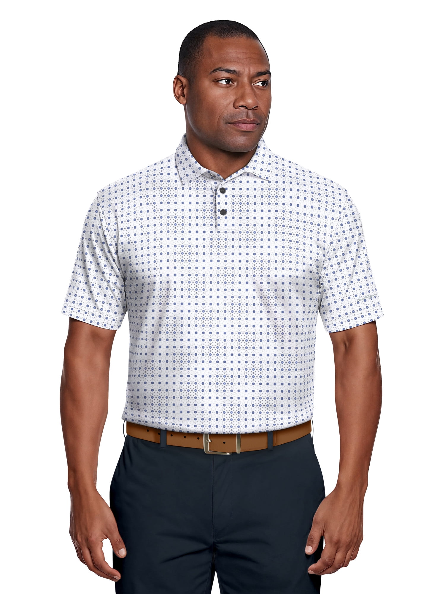 Ben Hogan Men's & Big Men's Performance Simple Geo Printed Short Sleeve Polo Shirt, up to 5XL