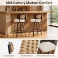 thumbnail image 5 of LEGAHOME Swivel Bar Stools Set of 2, 26” Upholstered Counter Height Bar Stools with Cane Rattan Back and Wood Legs, Mid-Century Modern Barstools for Kitchen Island, 300 lbs, Walnut + Beige, 5 of 10