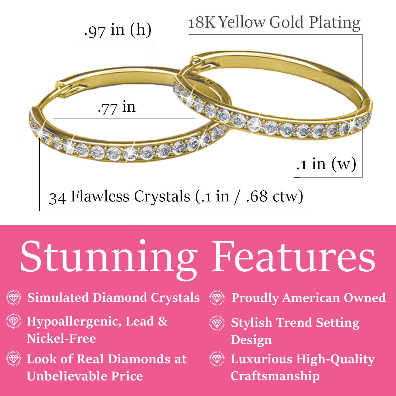Cate & Chloe Bianca 18k Yellow Gold Plated Hoop Earrings | Women's Crystal Earrings | Gift for Her - image 4 of 11