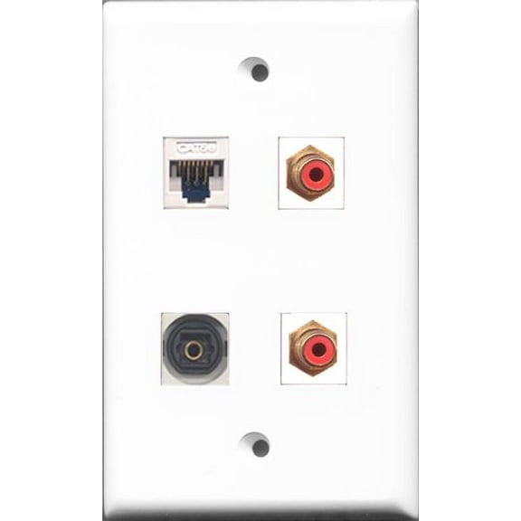 RiteAV - 2 Port RCA Red and 1 Port Toslink and 1 Port Cat5e Ethernet White Wall Plate
