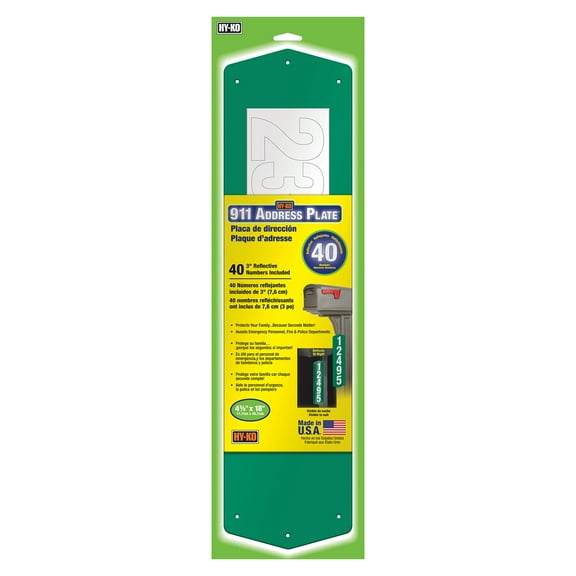 Hy-Ko 911 Reflective Address Plaque Set, 6" x 18'" Reflective Vinyl, Includes Numbers
