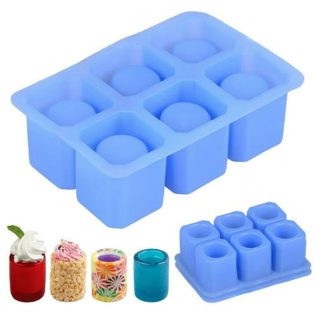 iClover Silicone Ice Shot Glass Mold 6-cups Square Blue Ice Cube Tray, Jelly Tray ,Cake Cup Mold ,Food Grade Silicone Ice Shot Mould-Blue