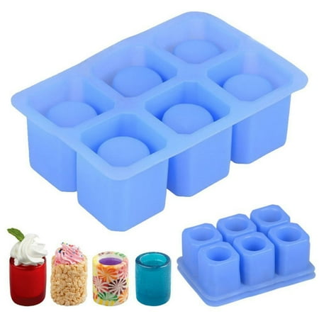 Square Ice Cube iClover Silicone Ice Shot Glass Mold 6-cups Square Blue Ice Cube Tray, Jelly Tray ,Cake Cup Mold ,Food Grade Silicone Ice Shot Mould-Blue ()
